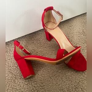 Red Open Toe Ankle Strap Heels - 3 inches - 9.5